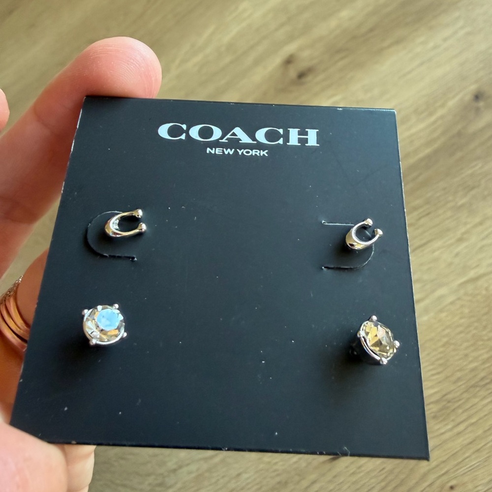 Coach Silver and Crystal Stud Earrings - Picture 2 of 4